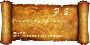 Presovszky Sába névjegykártya